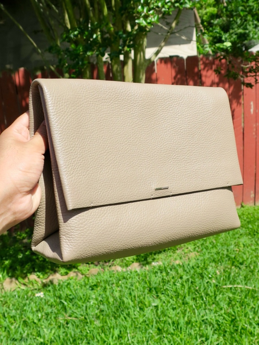 Hugo Boss Taupe Leather Clutch – Blush Interior | Gold Hardware